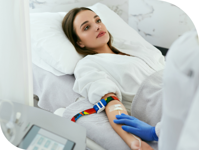 A female patient undergoing ozone therapy in a clinical setting